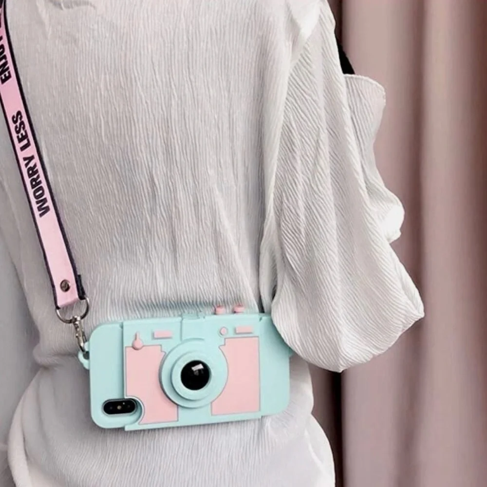 UnnFiko Wallet Case for iPhone 7 Plus/8 Plus Cute Camera Design with Strap NWOT